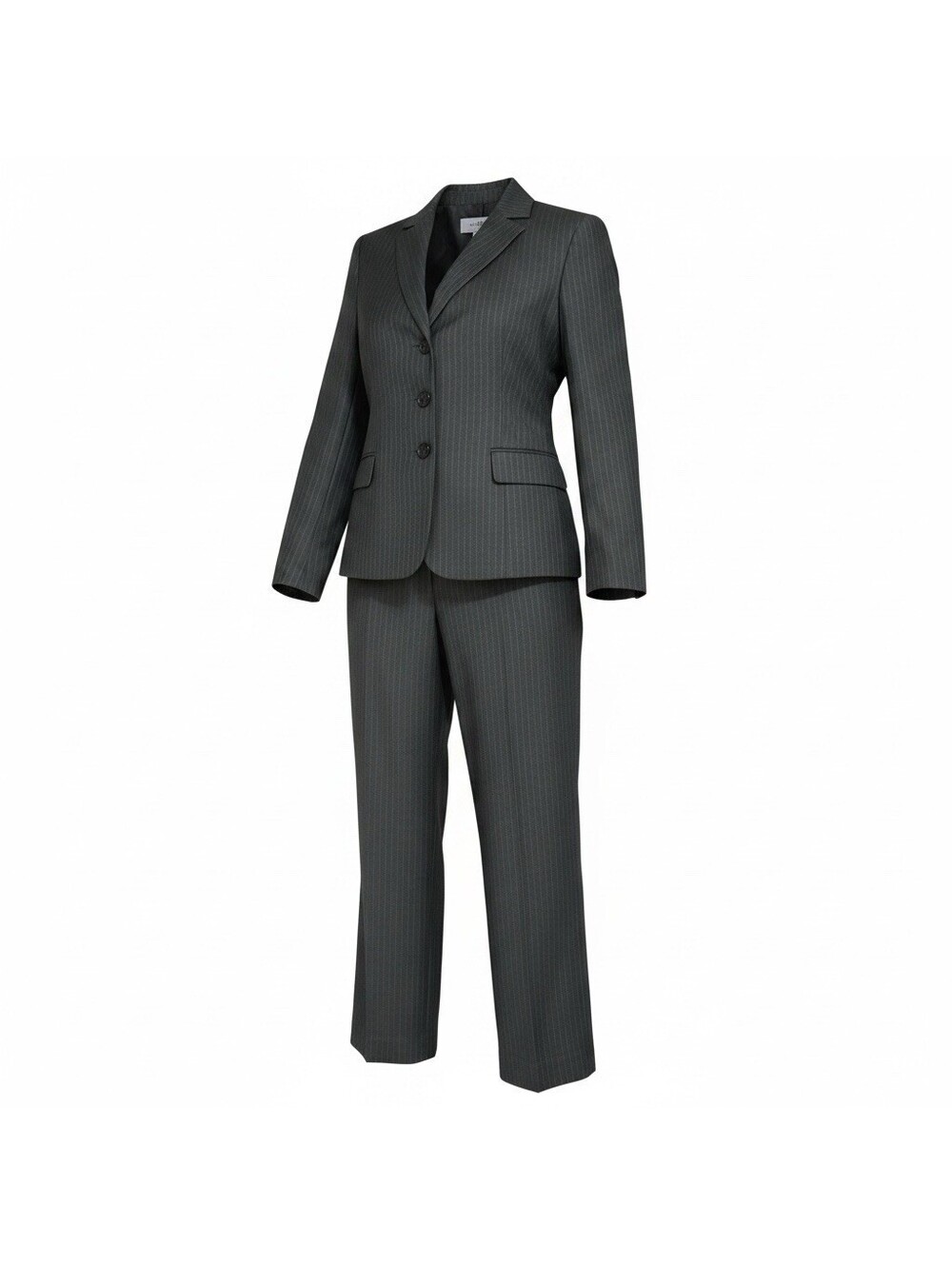 Le Suit Size 8P Grey Pin Stripe Pant Suit Business Work Lined Office